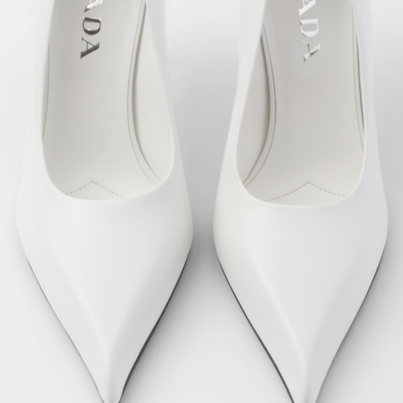 Prada Leather White Pumps Contemporary Pointed To Elegant Shoes Heels Size 40.5 - Picture 4 of 11